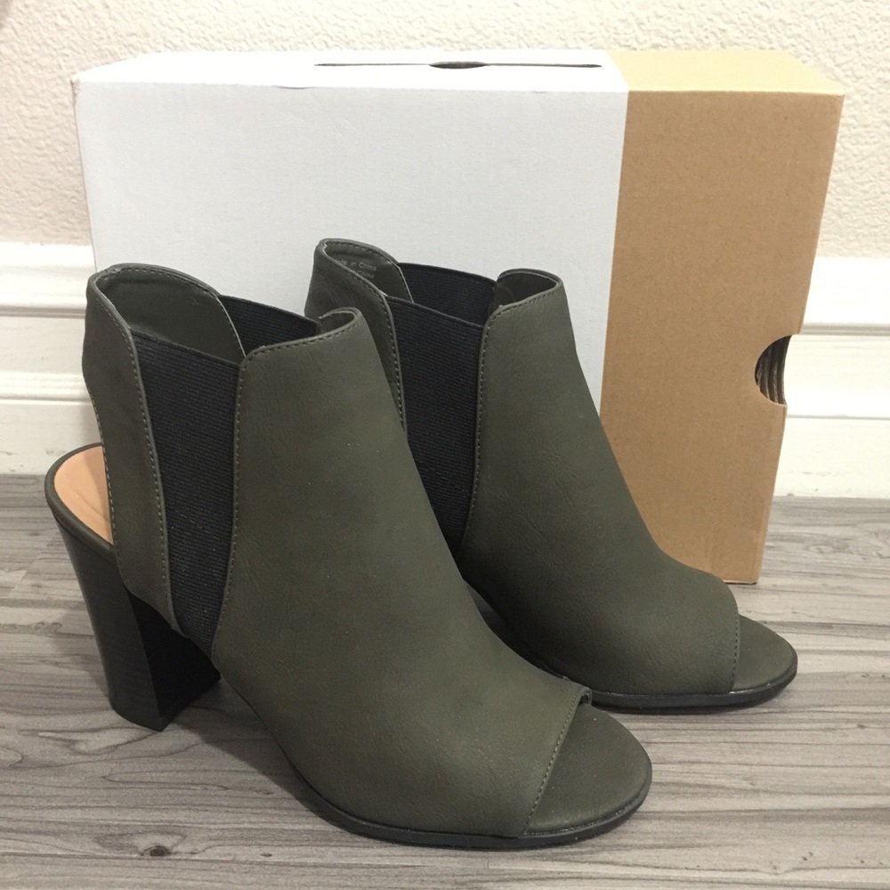 Olive Green Peep Toe Booties